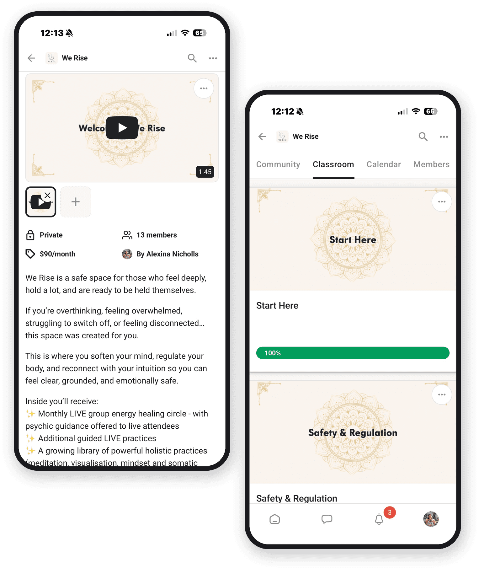 The We Rise community and its classroom, shown on a phone
